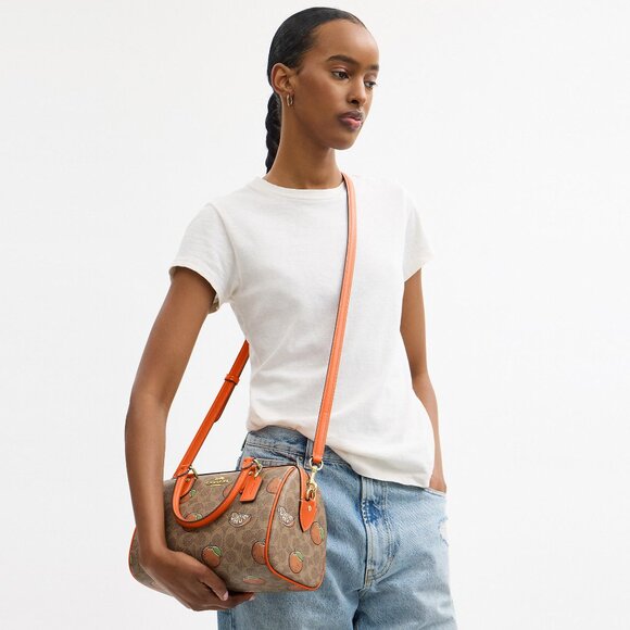 Rowan Satchel Bag In Signature Canvas With Orange Print - Picture 1 of 15